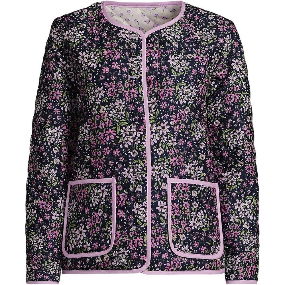 Lands' End Navy Floral Jacket with Lavender Accents